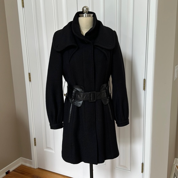 Mackage Jackets & Blazers - Mackage Bell sleeve textured wool blend coat leather trim/ belt. Size Large